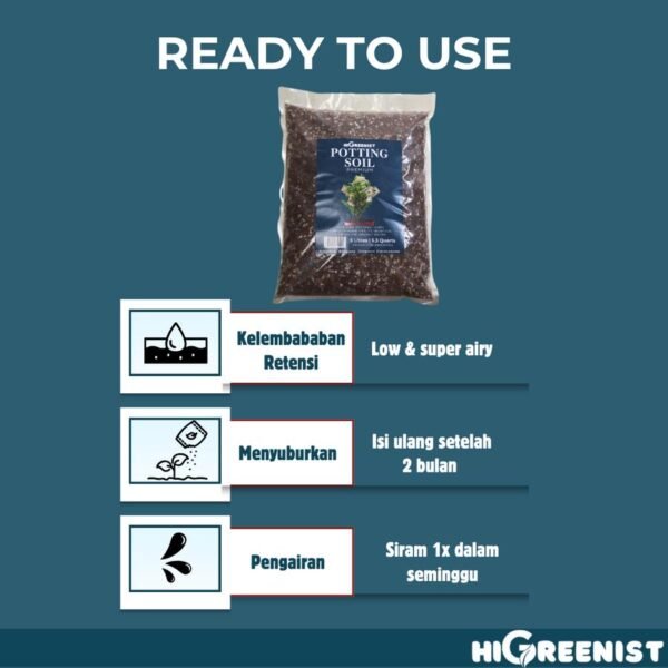 Potting Soil Premium (5L) - Media Tanam untuk Tanaman Hias Alocasia, Begonia, Calathea, Colocasia, Dracaena, Fern, Ficus, Fittonia, Hydrangea, Money Plant, Olive Tree, Palm Tree, Pachira, Peace, Lilly, Spider Plant, ZZ Plant, Etc. - 5L x 1 Pack - Gambar 5