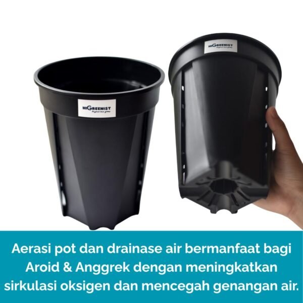 Anti Spiral Pot 15x18cm - Pot Plastik Aroid & Orchids - Hitam & Transparan - Dengan Sistem Drainase & Aerasi - Akar Optimal - Transparan - Gambar 2