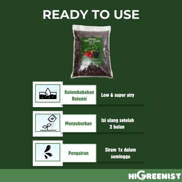 Media Tanam Semua Jenis Sayuran & Buah (5L) - Herbs & Veggies Mix Premium - 5L x 1 Pack - Gambar 4