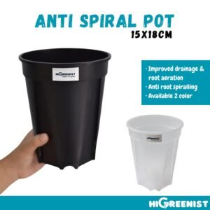 Anti Spiral Pot 15x18cm - Pot Plastik Aroid & Orchids - Hitam & Transparan - Dengan Sistem Drainase & Aerasi - Akar Optimal - Transparan
